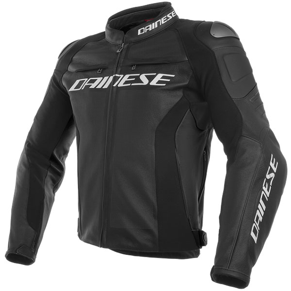 Image of Dainese Perforated Racing 3 Leather Jacket - Black / Black / Black