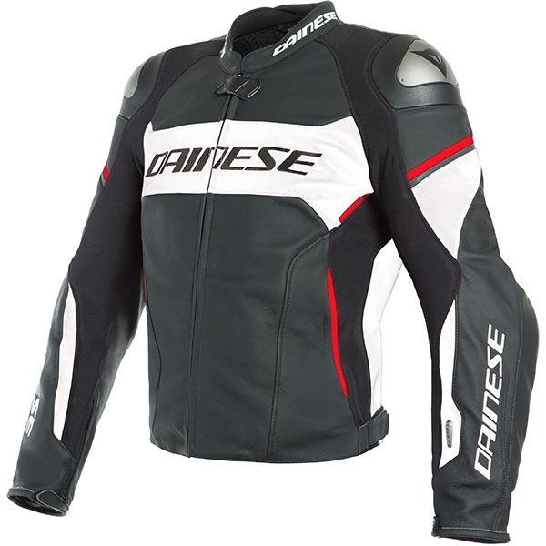 Image of Dainese Racing 3 D-Air Leather Jacket - Black / White / Lava Red