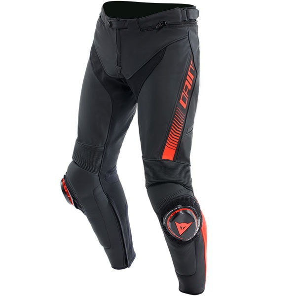 Dainese Super Speed Leather Trousers - Black / Fluo Red - FREE UK DELIVERY