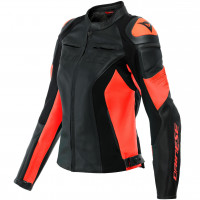 Dainese Ladies Racing 4 Leather Jacket - Black / Fluo Red