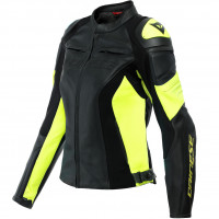 Dainese Ladies Racing 4 Leather Jacket - Black / Fluo Yellow 