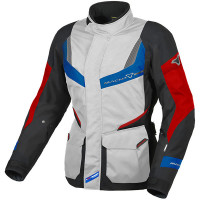 Macna Ladies Rancher Textile Jacket - Light Grey / Blue / Red