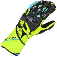 Macna Power Track Leather Gloves - Red / Black / Fluo Yellow