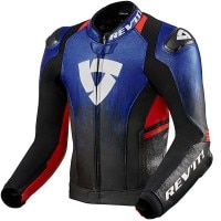 Rev'it Quantum 2 Leather Jacket - Blue / Neon Red